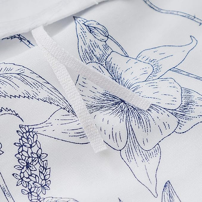 SUSYBAO Blue White Floral Duvet Cover Queen 100% Cotton 3 Pcs Set 1 Garden Navy - Image 4
