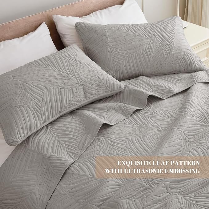 Exclusivo Mezcla Twin Quilt Bedding Set, Lightweight Light Grey Quilts Twin Size - Image 3