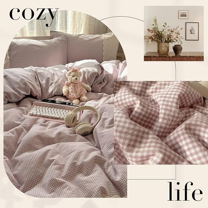 mixinni Purple White Gingham Duvet Cover King Size - Image 6