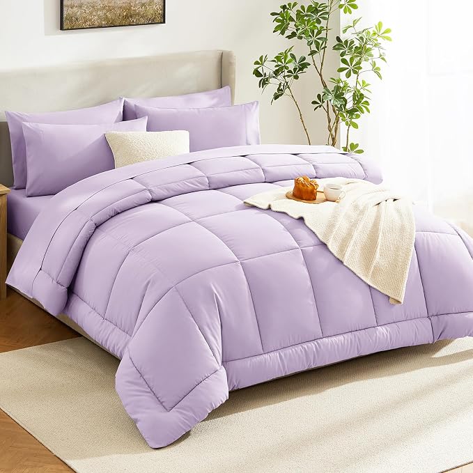 CozyLux King Size Comforter Set Lavender, 7 Pieces Bed in a Bag, Light Purple - Image 8