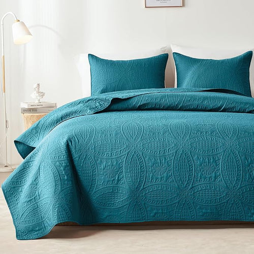 akkialla Teal King/Cal King Quilt Set, Ultrasonic Lightweight Bedspread Coverlet by akkialla