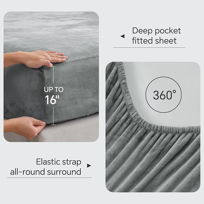 BEDELITE Flannel Sheets King Size Grey - Image 4