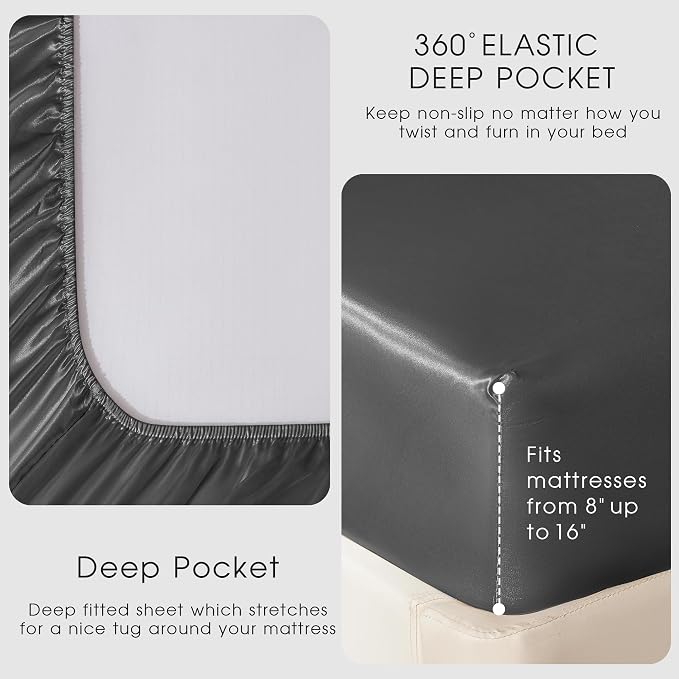 FreshCulture Satin Sheets Queen Size Bed Set- 4 Piece Luxury Soft Silky Queen - Image 4