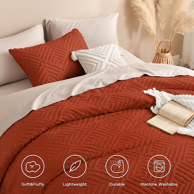 Andency Burnt Orange Oversized King Comforter 120"x120", 3 Pieces Terracotta - Image 4