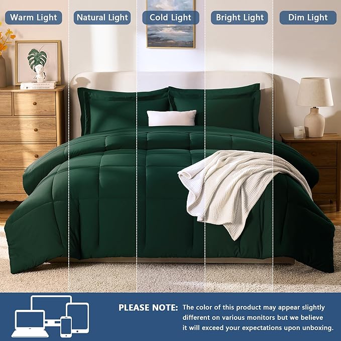 CozyLux Oversized King Comforter Sets Emerald Green, 7 Pieces Bed in a Bag - Image 5