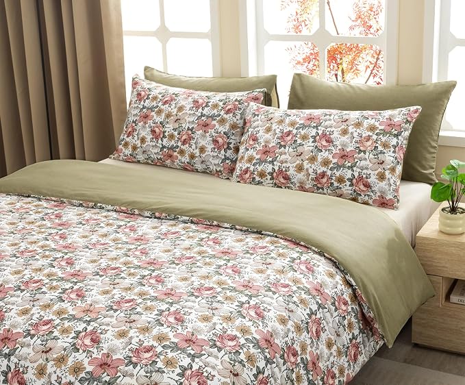 SLEEPBELLA Duvet Cover King, 600 Thread Count Cotton Pink & Yellow & Beige - Image 3
