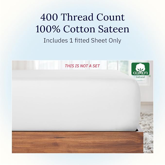 California Design Den Twin Fitted Sheet, Soft 400 Thread Count 100% Cotton - Image 4