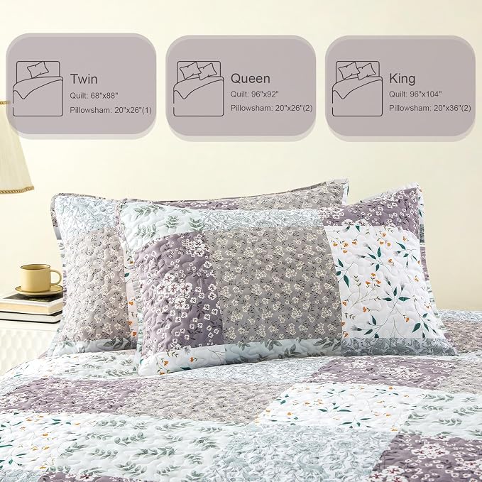 Whale Flotilla Patchwork Quilts Queen Size, Extra Soft Boho Floral Bedspreads - Image 6
