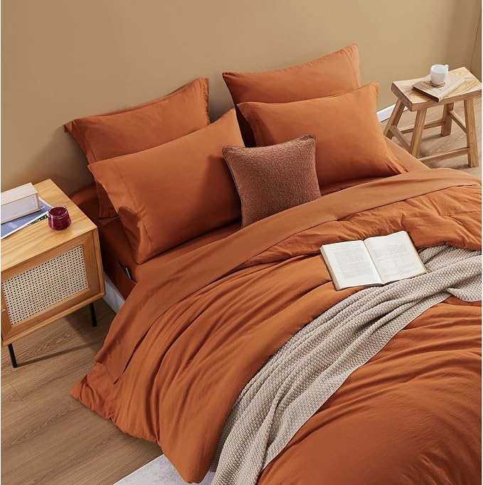 WRENSONGE King Size Comforter Set- 7 Pieces Soft Burnt Orange Bed in a Bag King - Image 4