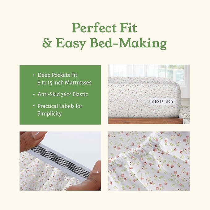 California Design Den King Floral Sheet Set, 100% Organic Cotton Percale Sheets - Image 6