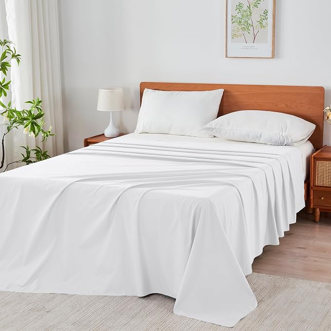 King Size Flat Sheet 4 Pack, 100% Cotton Percale Flat Bed Sheet, Breathable - Image 8