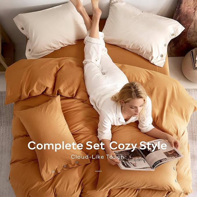 JELLYMONI 100% Washed Cotton Duvet Cover King – Soft, Breathable Linen-Look - Image 8