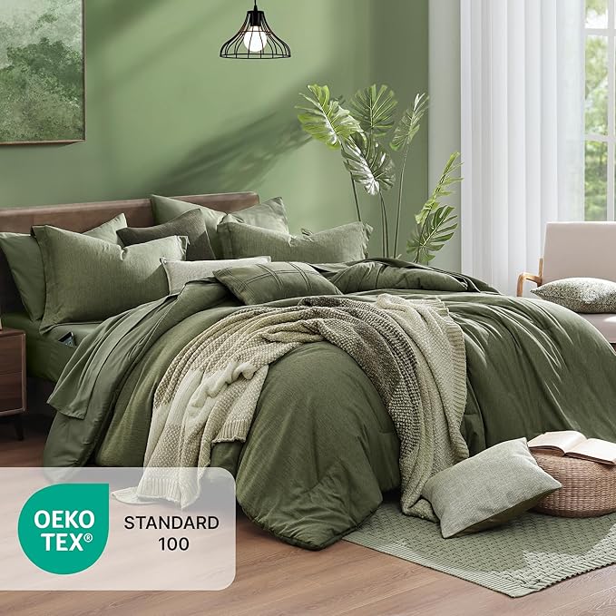 Monbix Full Size Comforter Set, Olive Green Bedding Comforter - Image 5
