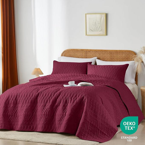 akkialla Full/Queen Quilt Set, Burgundy Lightweight Microfiber Bedspread - Image 2