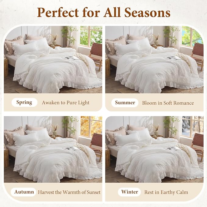 JOLLYVOGUE White Twin Size Comforter Set, 2 Pieces Seersucker Lightweight - Image 6