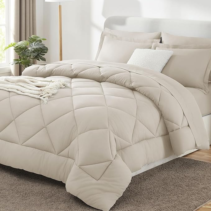 CozyLux Queen Comforter Set Beige by CozyLux