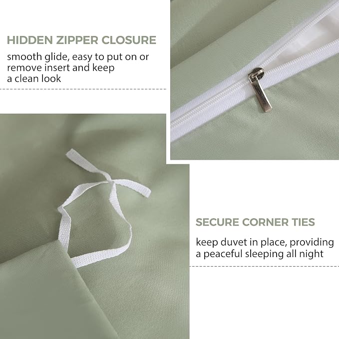 JSD Sage Green Duvet Cover Set Full Size, 3 Piece Duvet Cover - Image 3