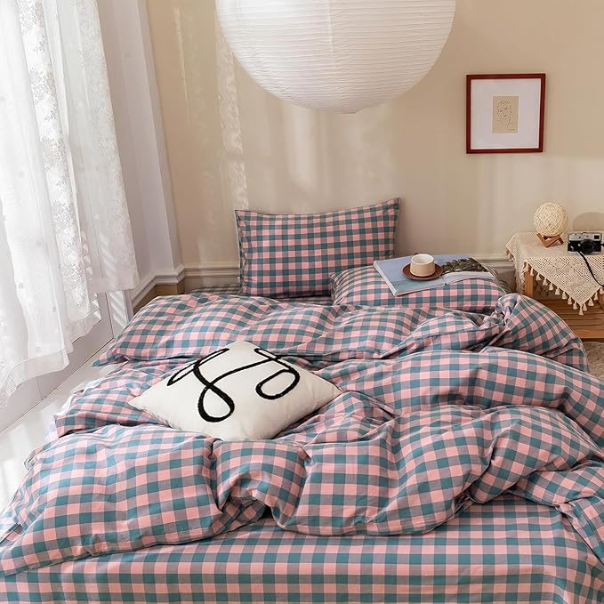 mixinni Pink Blue Purple Checkered Duvet Cover Set - Image 4