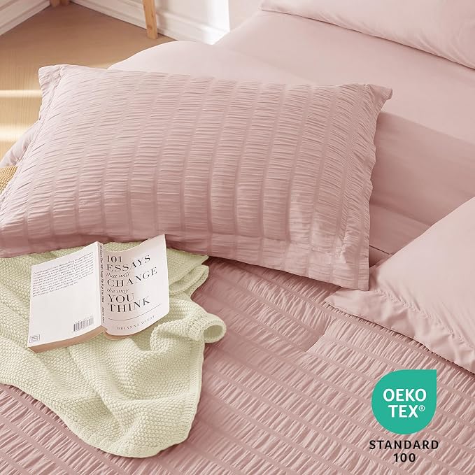 MUXHOMO 5 Pieces Twin Comforter Set, Seersucker Bed in a Bag Twin Size - Image 8