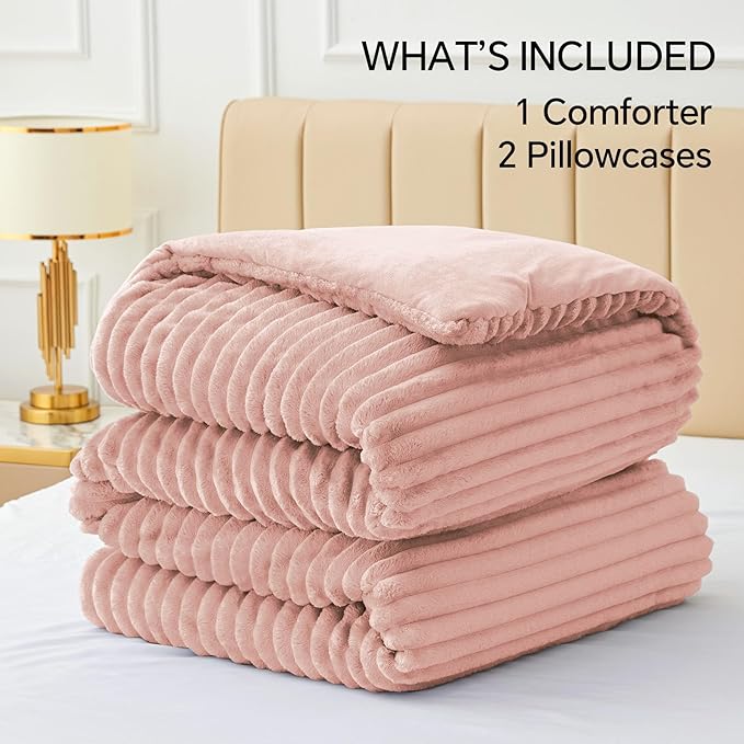 BEDELITE Fleece Full Comforter Set -Super Soft & Warm Fluffy Dusty Pink Bedding - Image 6
