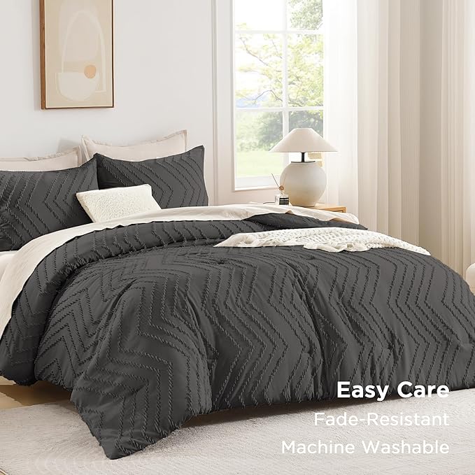 Andency Dark Grey Comforter Set King Size, Boho Soft Warm Tufted Bedding - Image 3