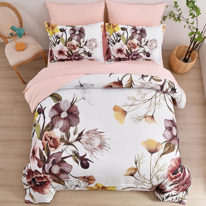 Luxudecor Floral Comforter Set Full Size 7 Piece, Blush Flower Bed in a Bag - Image 3