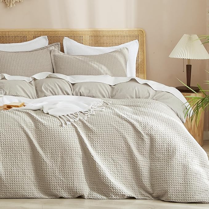 PHF Waffle Weave Duvet Cover Set Twin/Twin XL Size, No Snagging Ultra Soft by PHF