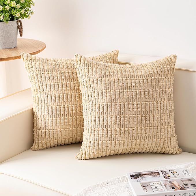 Aegero Pack of 2 Corduroy Decorative Throw Pillow Covers 22x22 Inch Soft by Unknown