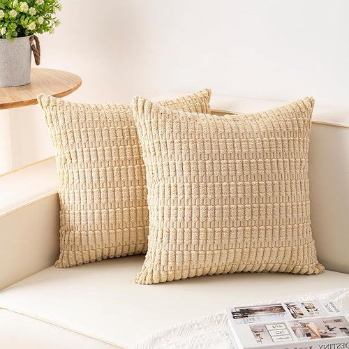 Aegero Pack of 2 Corduroy Decorative Throw Pillow Covers 26x26 InchSoft Striped by Unknown