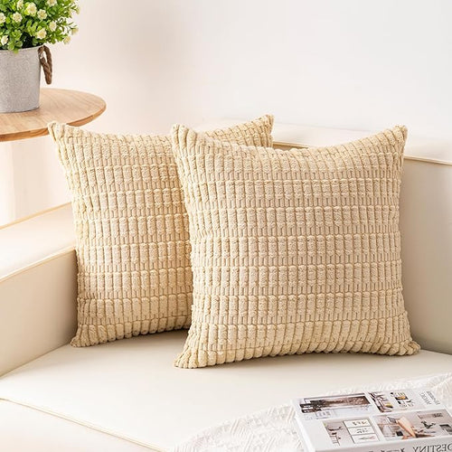 Aegero Pack of 2 Corduroy Decorative Throw Pillow Covers 24x24 InchSoft Striped by Unknown