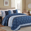 DJY Stripe Quilt Set Queen Size Blue Bedspread Coverlet Set 3 Pieces Boho by HOME