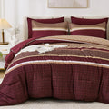 WONGS BEDDING Burgundy Comforter Set King Size, 7 Pieces Maroon Striped Bed in by WONGSBEDDING