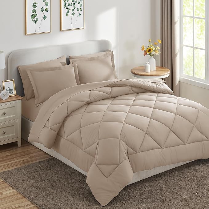 CozyLux King Size Comforter Set Wheat - Image 9