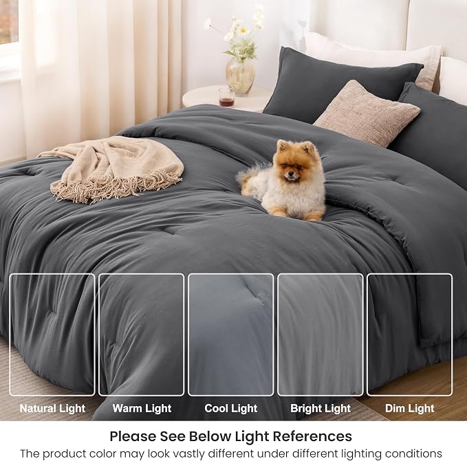 Love's cabin Dark Grey King Size Comforter Set, 3-Piece Prewashed Bed Set - Image 7