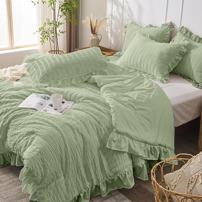 JOLLYVOGUE Sage Green Twin Size Comforter Set, 2 Pieces Seersucker Lightweight - Image 7
