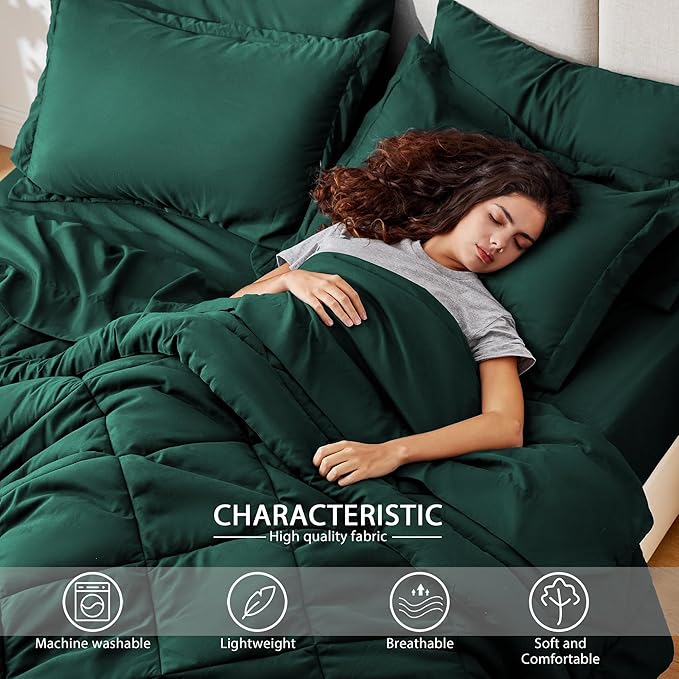 Love's cabin Twin Comforter Set Dark Green, 5 Pieces Twin Bed in a Bag - Image 3