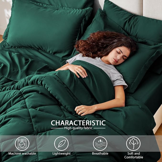 Love's cabin Full Comforter Set Dark Green, 7 Pieces Full Bed in a Bag - Image 3