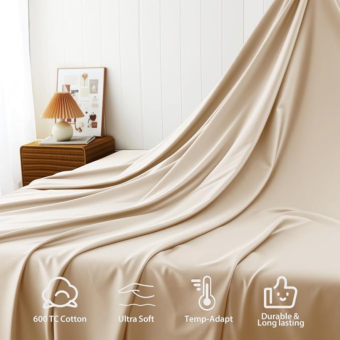 Cotton Flat Sheets Only, 600 TC 100% Cotton Flat Sheet Top Sheet Only, Cal King - Image 2