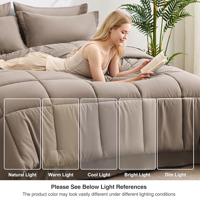 Love's cabin Queen Comforter Set Light Brown, 7 Pieces Queen Bed in a Bag - Image 7