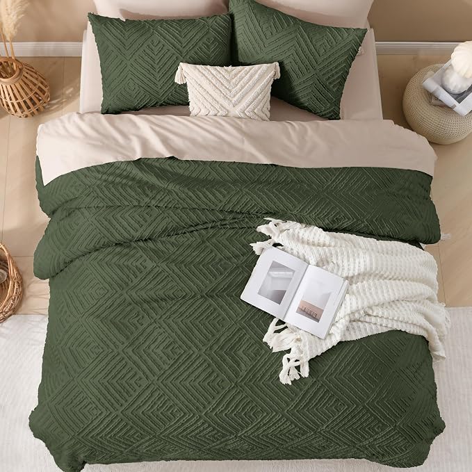 Andency Dark Olive Green Comforter Set King Size, 3 Pieces Boho Men Bedding Set - Image 7