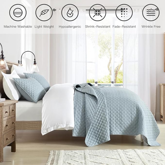 HORIMOTE HOME Quilt Twin Size Chambray Blue, Lightweight Quilt - Image 2