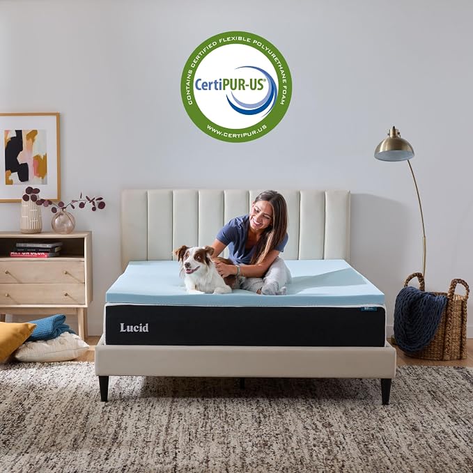 Lucid 2 Inch Memory Foam Mattress Topper, Queen Size – Cooling Gel Bed Topper – - Image 5