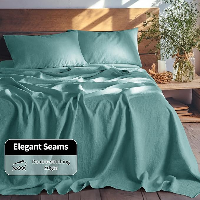 LBRO2M 100% Pure Linen Sheet Set Deep Pocket Up to 16" Bed Sheets Sets - Image 8