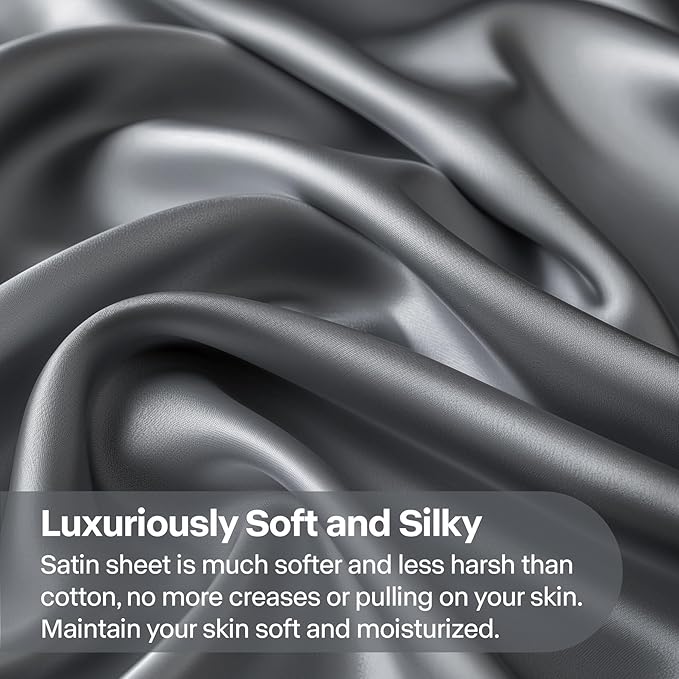 BEDELITE Satin Fitted Sheet and Pillowcases Set, Soft Similar to Silk Bottom - Image 3