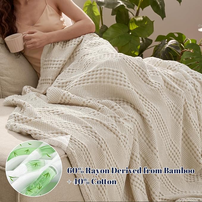 PHF Cooling Waffle Blanket King Size, Lightweight 60% Rayon from Bamboo & 40% - Image 2