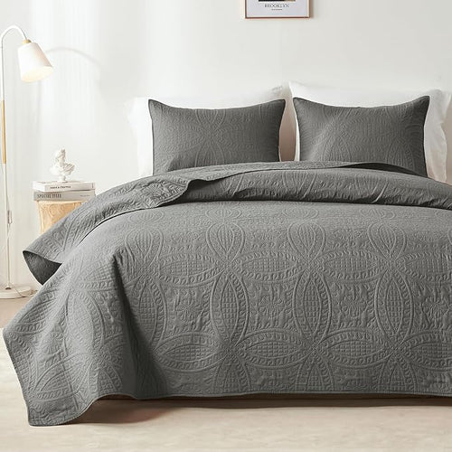 akkialla Dark Grey Full/Queen Quilt Set, Ultrasonic Lightweight Bedspread by akkialla
