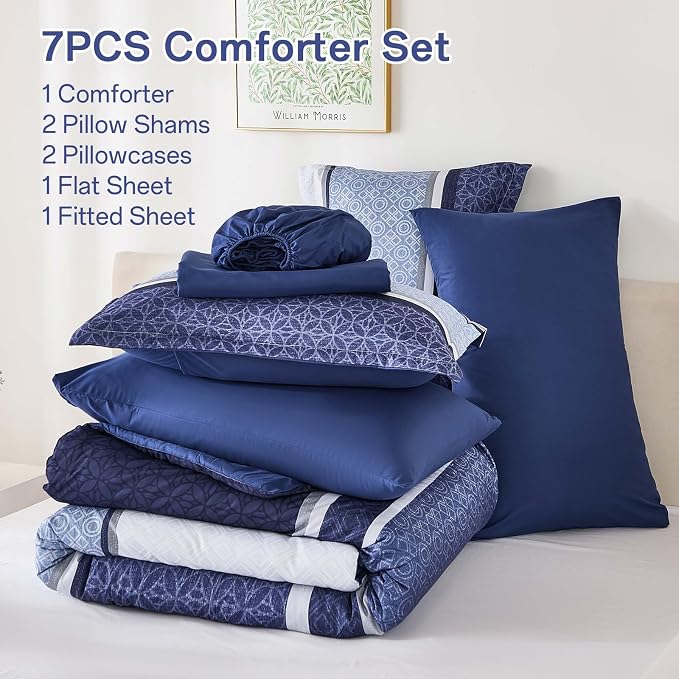 WONGS BEDDING Comforter Set Queen Size 7 Pieces, Patchwork Soft Lightweight - Image 7