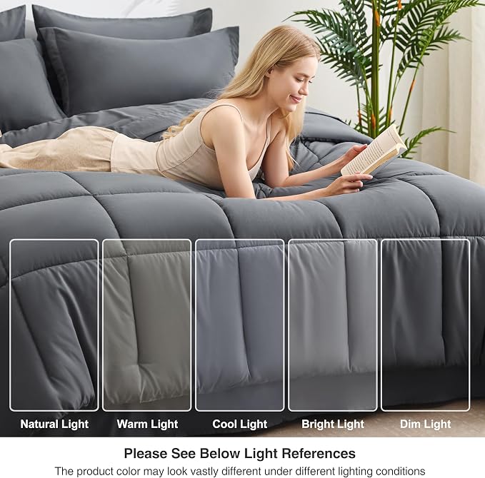 Love's cabin Twin XL Comforter Set Soot Grey, 5 Pieces Twin XL Bed in a Bag - Image 7