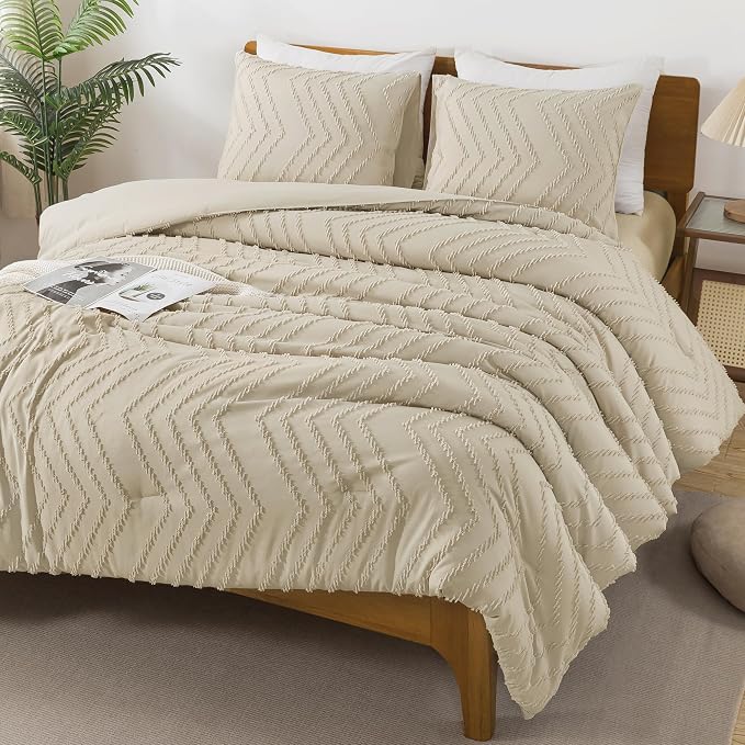 Andency Light Khaki Comforter Set Queen Size, Boho Soft Warm Tufted Bedding - Image 5