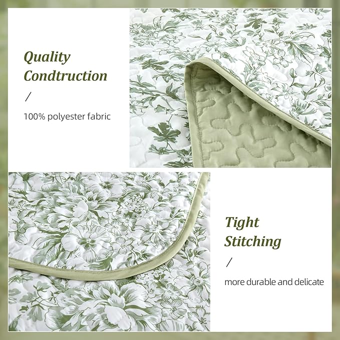 WONGS BEDDING Quilt Full Size, Sage Green Quilt Bedding Set - Image 5